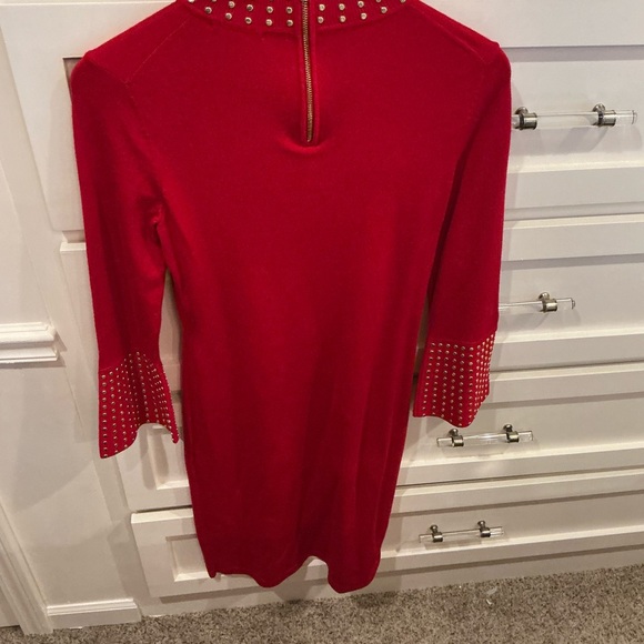 Calvin Klein Red mid length  Sleeve Studded Dress - Picture 10 of 11